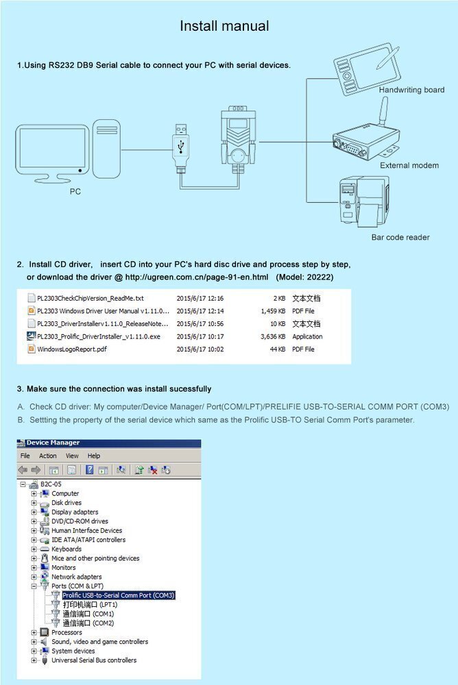 Kabeļa adapteris Ugreen USB - RS-232 (male), 2 m, melns (CR104 20222) cena un informācija | Kabeļi un vadi | 220.lv