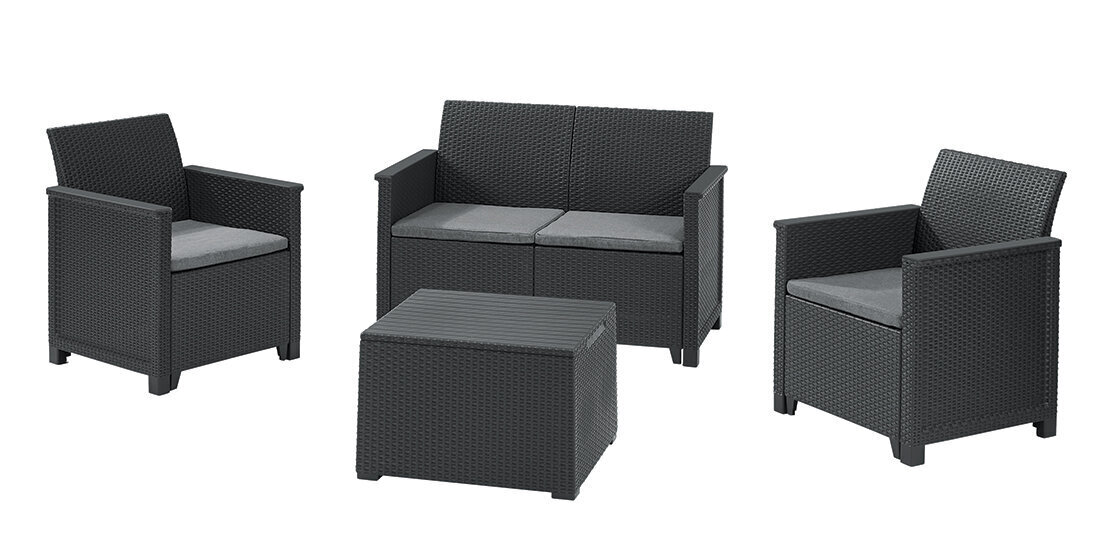 Dārza mēbeļu komplekts Emma 2 Seater Sofa Set ar galdiņu/uzglabāšanas kasti, pelēks cena un informācija | Dārza mēbeļu komplekti | 220.lv