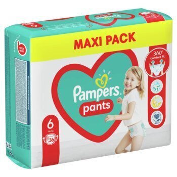 Autiņbiksītes-biksītes PAMPERS Pants Maxi Pack 6. izmērs 15+ kg, 36 gab. cena un informācija | Autiņbiksītes | 220.lv