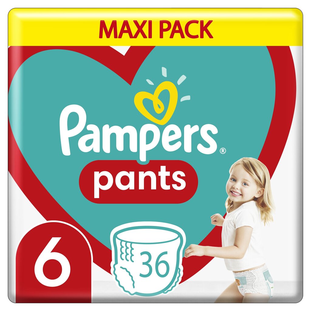 Autiņbiksītes-biksītes PAMPERS Pants Maxi Pack 6. izmērs 15+ kg, 36 gab. cena un informācija | Autiņbiksītes | 220.lv