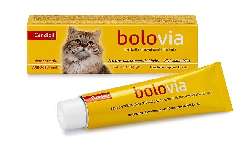 Bolo Via pasta spalvu kamoliņu izvadīšanai kaķu vēderā un to veidošanās novēršanai, 50 g cena un informācija | Vitamīni, uztura bagātinātāji, pretparazītu līdzekļi kaķiem | 220.lv