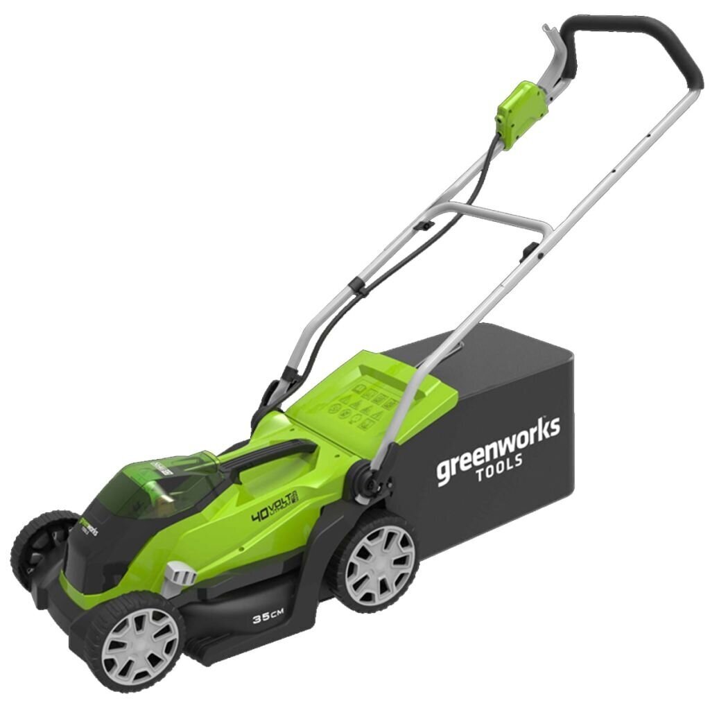 Greenworks zāles pļāvējs, 2x40 V, 2 Ah akumulatori, G40LM35, 2501907UC цена и информация | Zāles pļāvēji | 220.lv