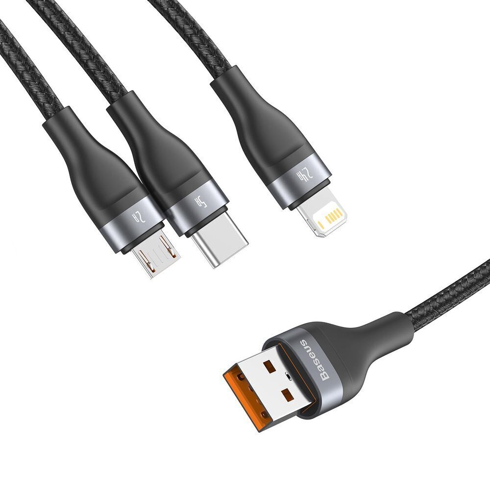 Baseus 3in1 USB - Lightning / USB Typ C / micro USB data charging cable 1,2 m 5 A 480 Mbps 40 W black and gray (CA1T3-G1) цена и информация | Savienotājkabeļi | 220.lv