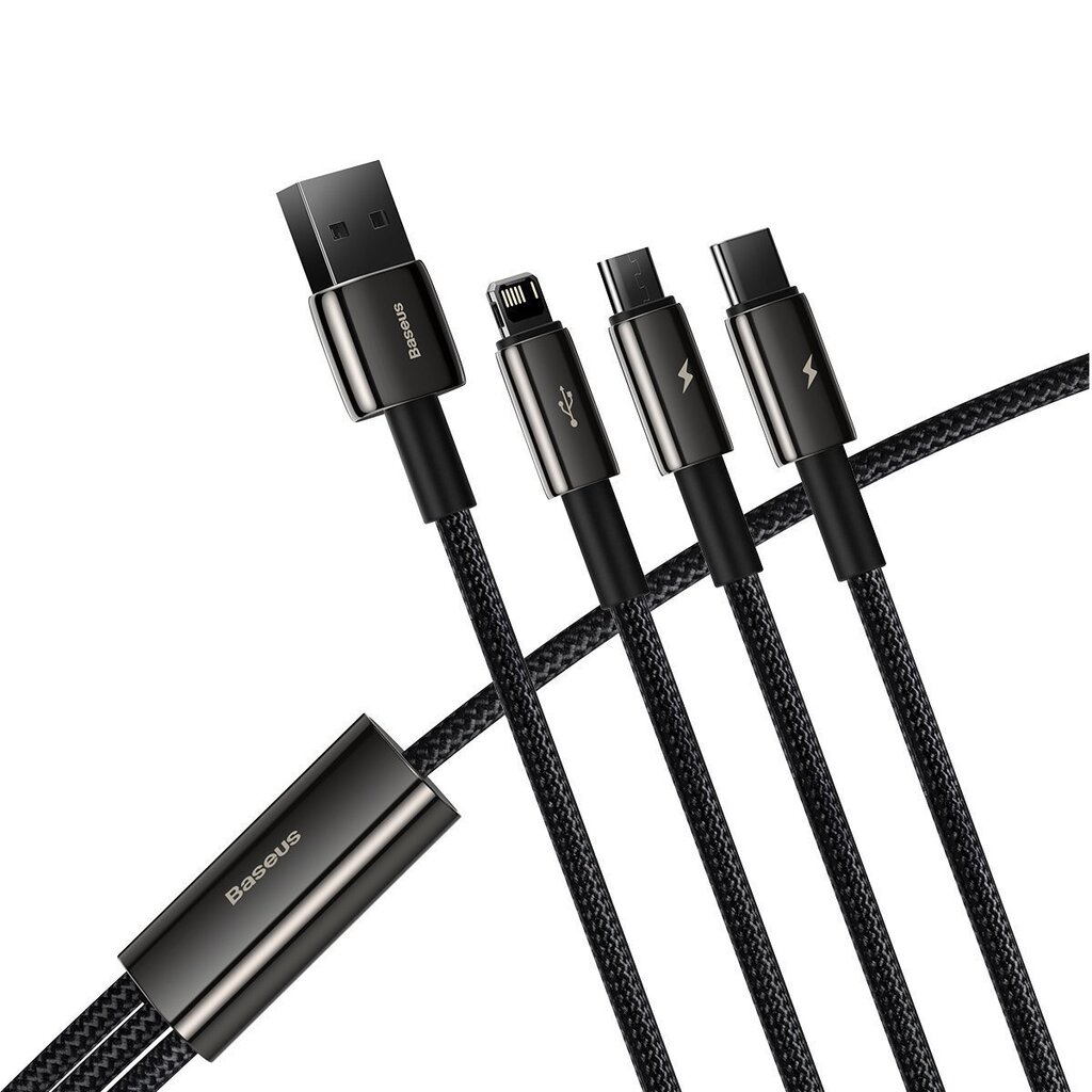 USB cable 3in1 Baseus Tungsten Gold, USB to micro USB / USB-C / Lightning, 3.5A, 1.5m (black) цена и информация | Savienotājkabeļi | 220.lv
