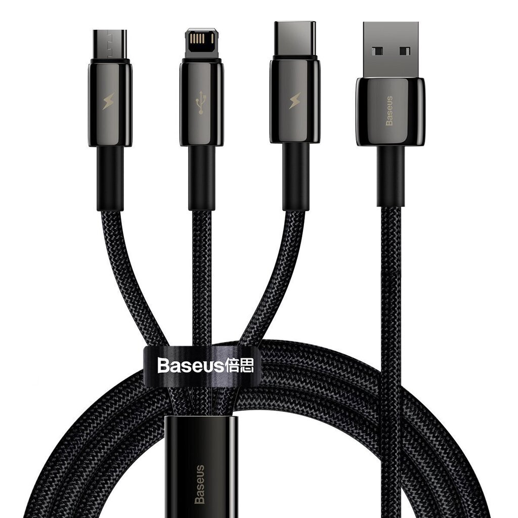 USB cable 3in1 Baseus Tungsten Gold, USB to micro USB / USB-C / Lightning, 3.5A, 1.5m (black) цена и информация | Savienotājkabeļi | 220.lv