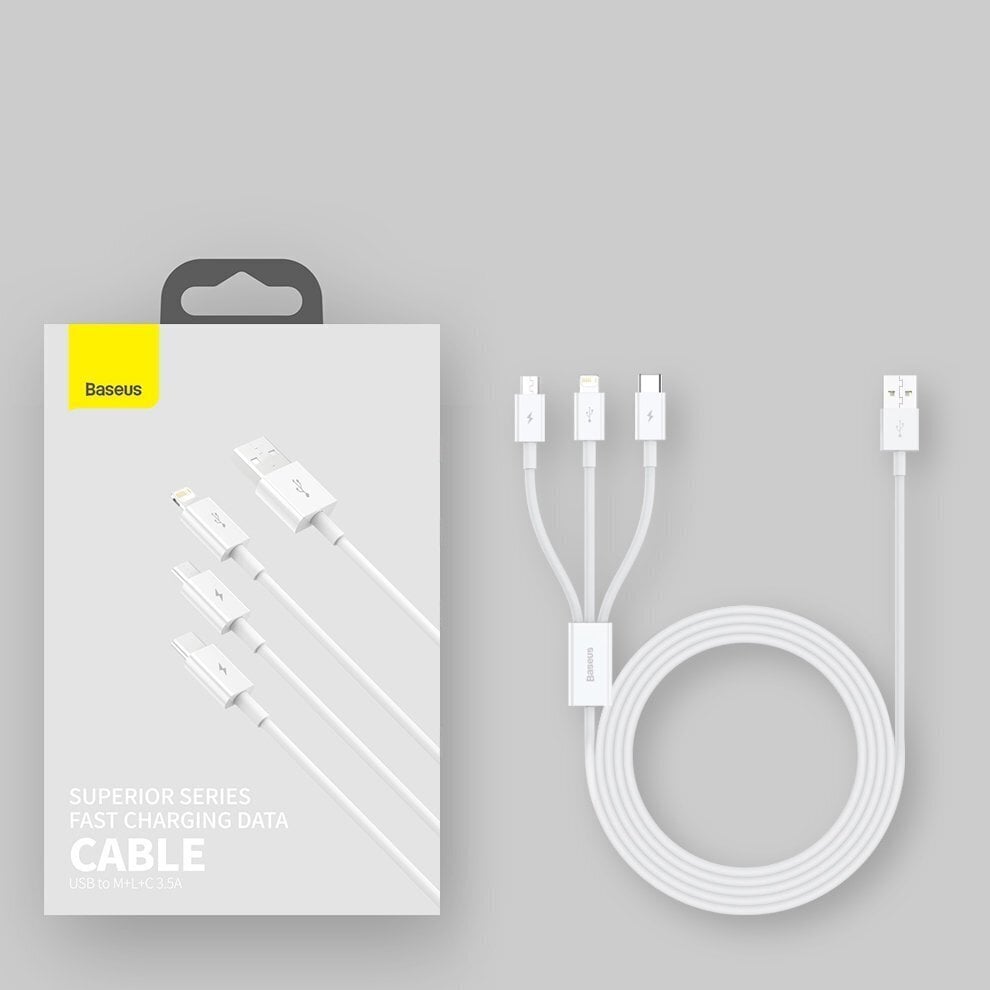 Baseus Superior Cable USB - Lightning / micro USB / USB Type 3,5 A 1,5m White (CAMLTYS-02) cena un informācija | Savienotājkabeļi | 220.lv