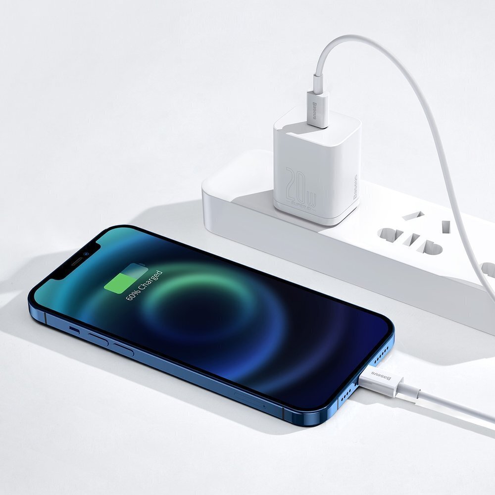 Baseus Superior CATLYS-02 USB-C -> Lightning datu un uzlādes vads 20W / PD / 0.25 cm balts cena un informācija | Savienotājkabeļi | 220.lv