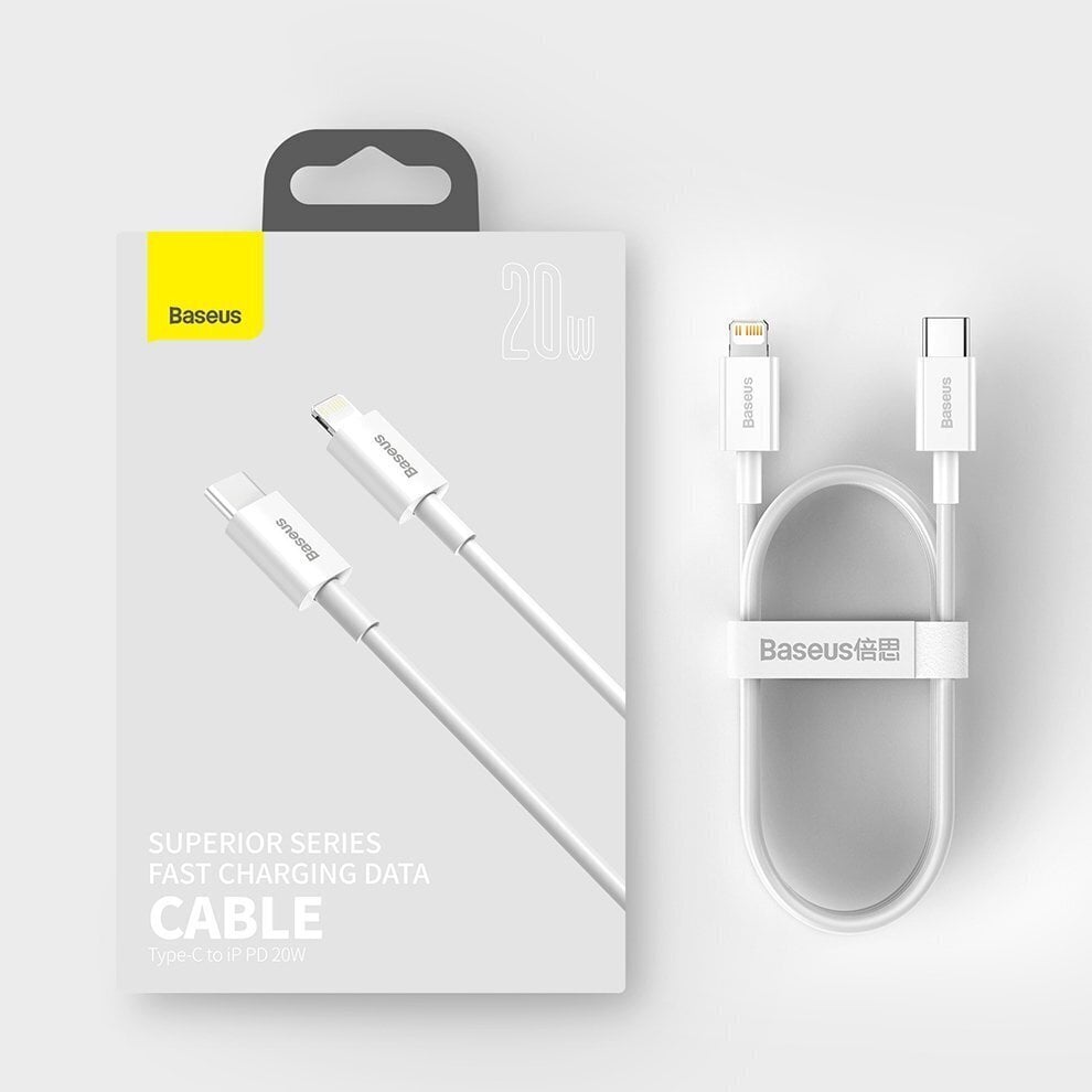 Baseus Superior CATLYS-A02 USB-C -> Lightning datu un uzlādes vads 20W / PD / 100 cm balts cena un informācija | Savienotājkabeļi | 220.lv