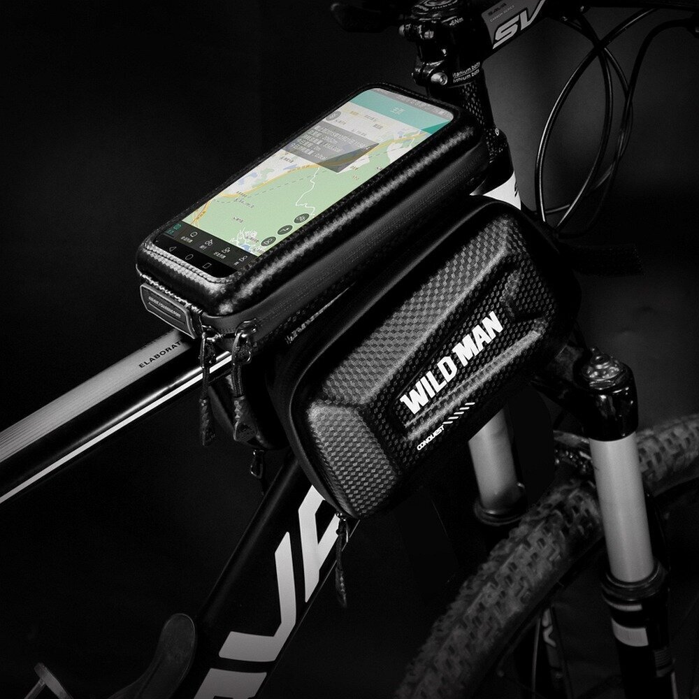 Universāls tālruņa turētājs WILDMAN E6S 1,2L 4"- 7" velosipēdam melns cena un informācija | Auto turētāji | 220.lv