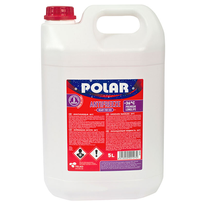 POLAR Antifrīzs Premium Long Life -37*C, G12+, VW TL774-D/F, sarkans, 5L cena un informācija | Vējstiklu un dzesēšanas šķidrumi | 220.lv