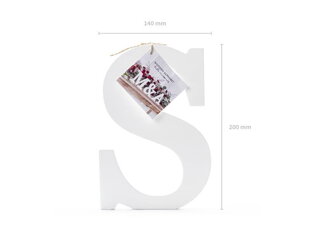 Деревянная буква S, белая, 14 x 20 см цена и информация | Праздничные декорации | 220.lv