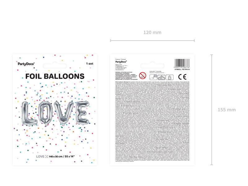 Folijas balons Love, sudrabains, 140 x 35 cm cena un informācija | Baloni | 220.lv