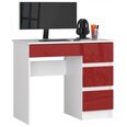 Письменный стол NORE A7, правый вариант, белый/красный