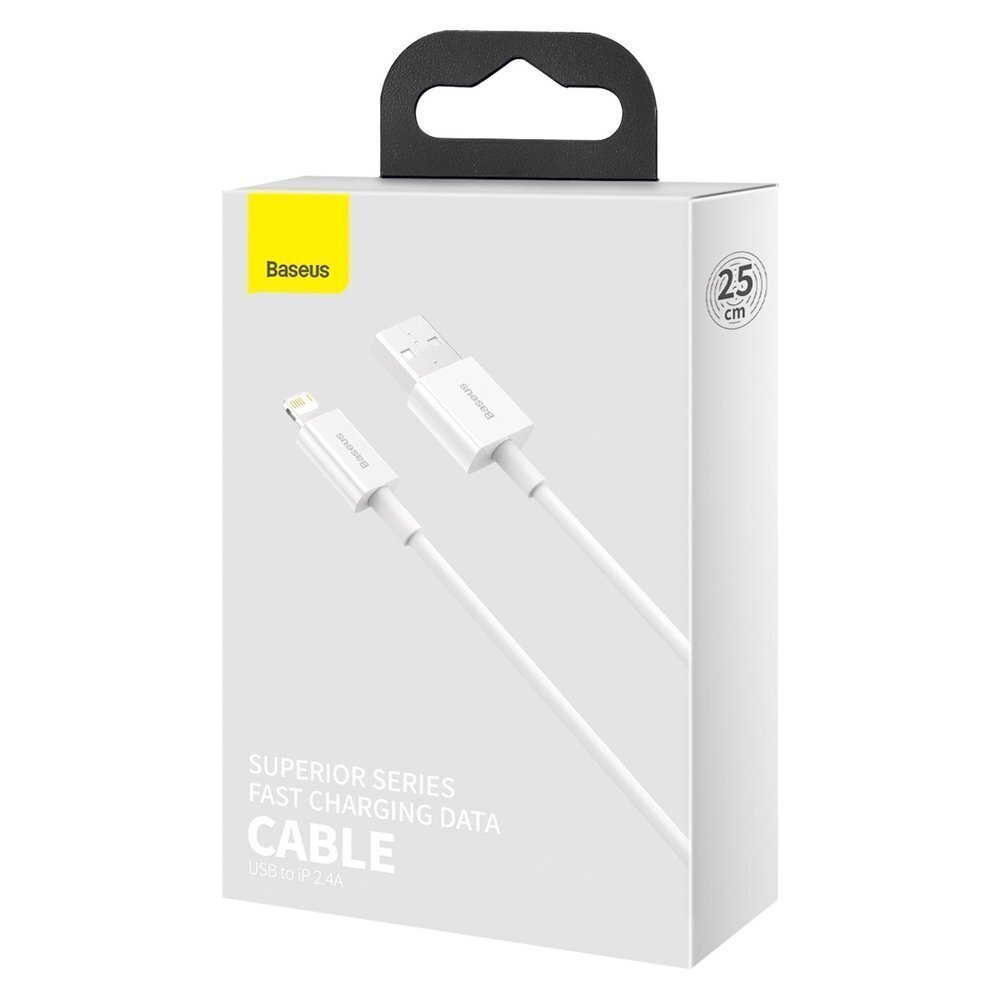Kabelis Baseus Superior Cable USB - Lightning 2,4A 0,25 m, balts (CALYS-02) cena un informācija | Savienotājkabeļi | 220.lv