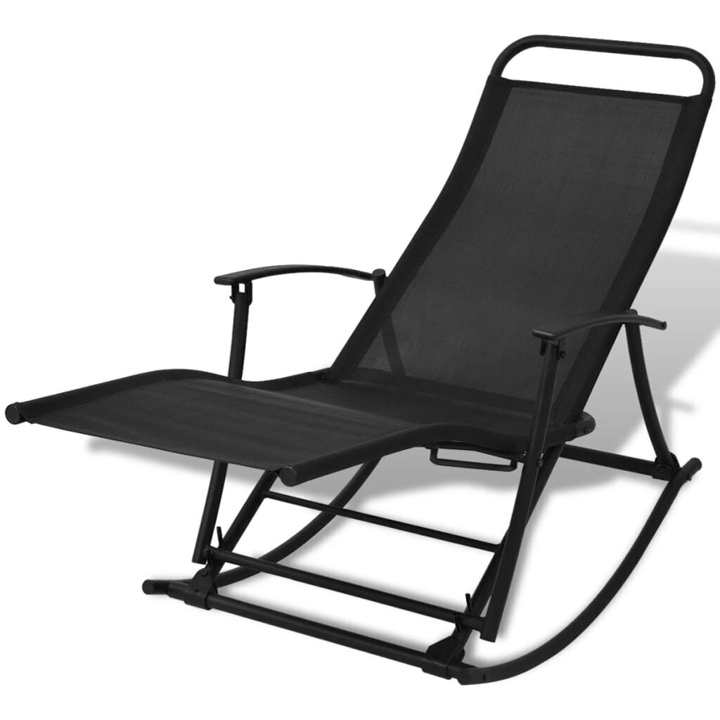 vidaXL dārza šūpuļkrēsls, tērauds un tekstilēns, melns цена и информация | Dārza krēsli | 220.lv