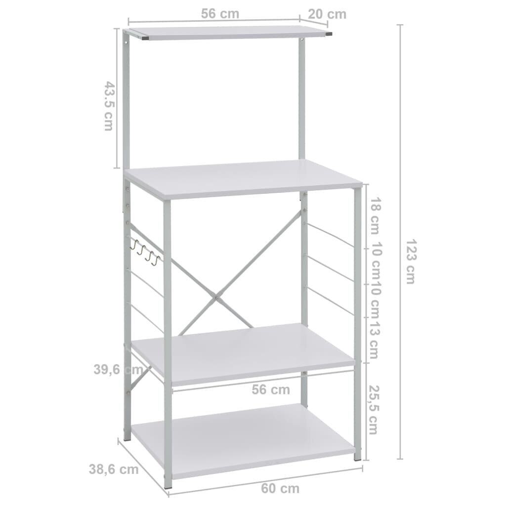 vidaXL virtuves plaukts, balts, 60x39,6x123 cm, kokskaidu plātne cena un informācija | Virtuves skapīši | 220.lv