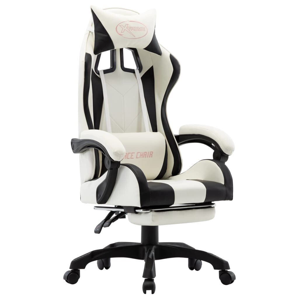 vidaXL biroja krēsls ar kāju balstu, melna un balta mākslīgā āda цена и информация | Biroja krēsli | 220.lv