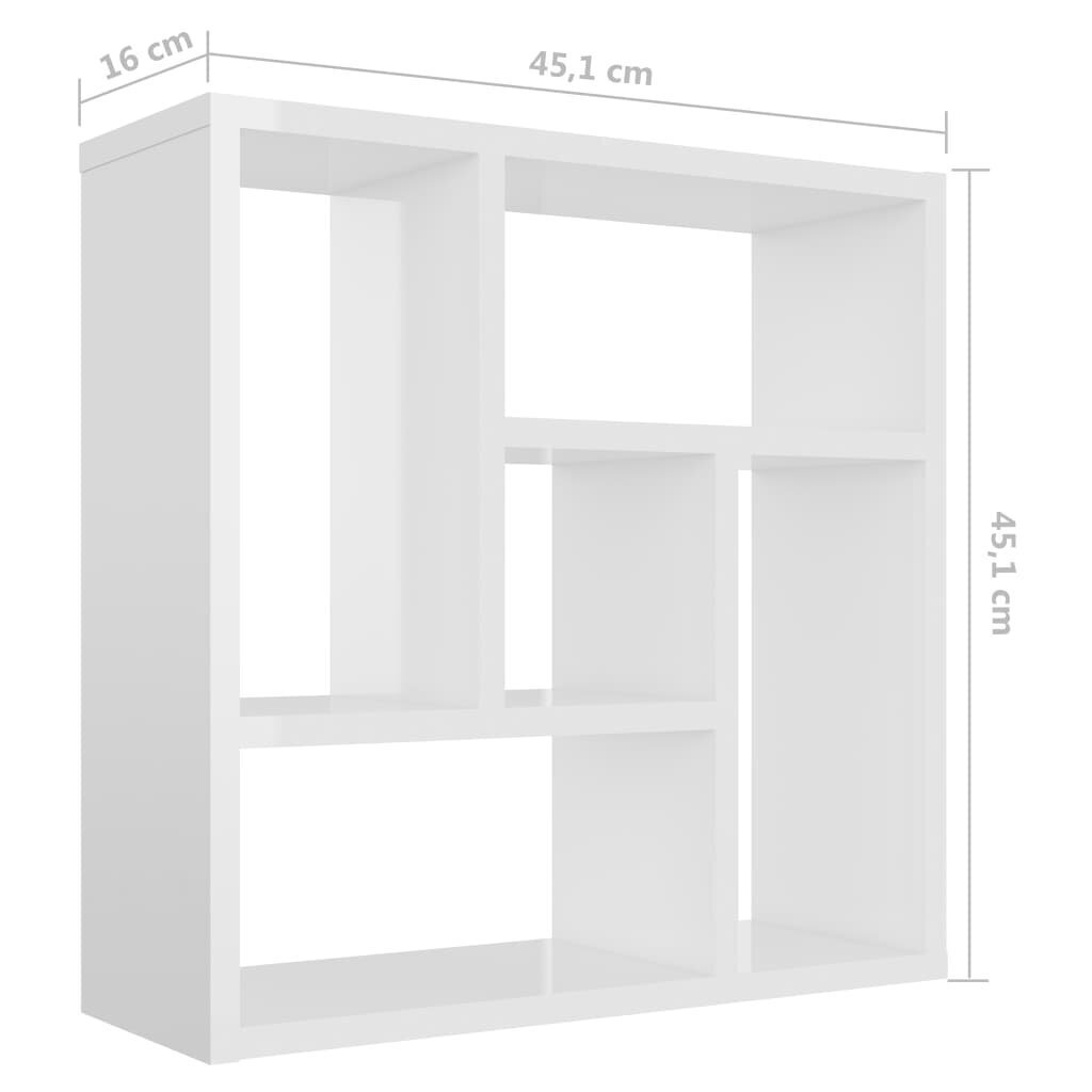 vidaXL sienas plaukts, spīdīgi balts, 45,1x16x45,1 cm, skaidu plāksne cena un informācija | Plaukti | 220.lv