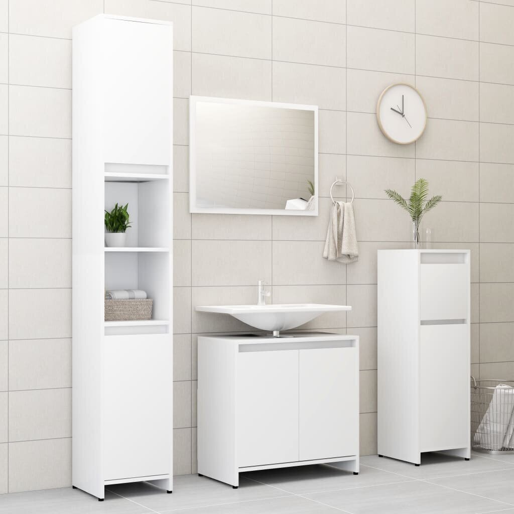 vidaXL 3-daļīgs vannasistabas mēbeļu komplekts, balts, skaidu plāksne цена и информация | Vannas istabas mēbeļu komplekti | 220.lv