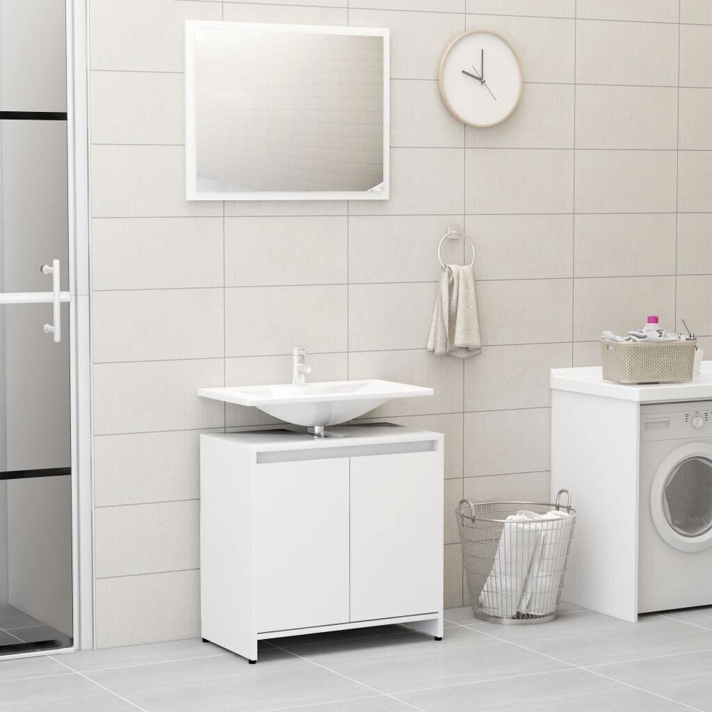 vidaXL 3-daļīgs vannasistabas mēbeļu komplekts, balts, skaidu plāksne цена и информация | Vannas istabas mēbeļu komplekti | 220.lv