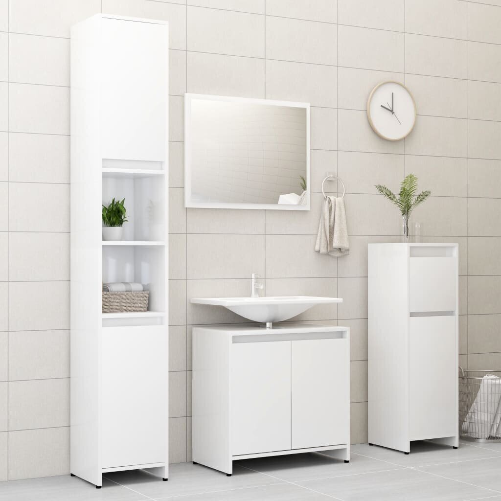 vidaXL 3-daļīgs vannasistabas mēbeļu komplekts, balts, skaidu plāksne cena un informācija | Vannas istabas mēbeļu komplekti | 220.lv