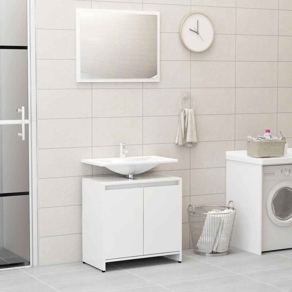 vidaXL 3-daļīgs vannasistabas mēbeļu komplekts, balts, skaidu plāksne cena un informācija | Vannas istabas mēbeļu komplekti | 220.lv