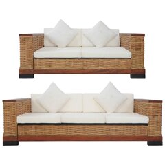 vidaXL divdaļīgs dīvānu komplekts ar matračiem, dabīga rotangpalma cena un informācija | Dārza mēbeļu komplekti | 220.lv