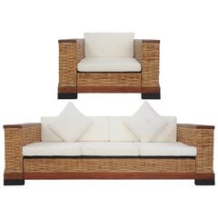 vidaXL divdaļīgs dīvānu komplekts ar matračiem, dabīga rotangpalma цена и информация | Комплекты уличной мебели | 220.lv