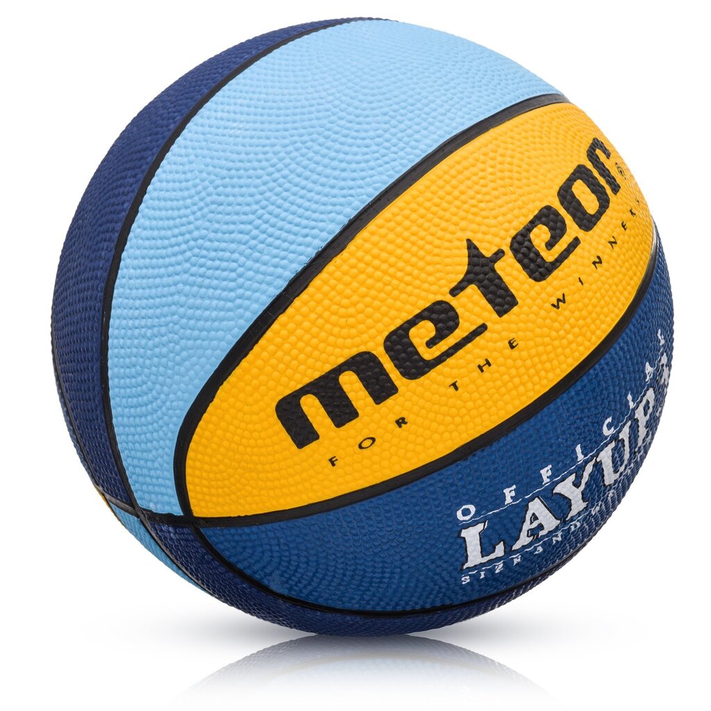 Basketbola bumba Meteor Layup 3 Zila/ dzeltena/ zaļa cena un informācija | Basketbola bumbas | 220.lv