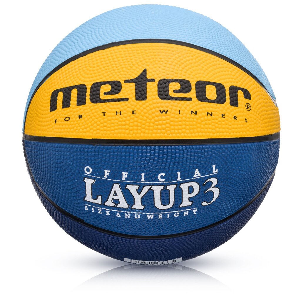 Basketbola bumba Meteor Layup 3 Zila/ dzeltena/ zaļa cena un informācija | Basketbola bumbas | 220.lv