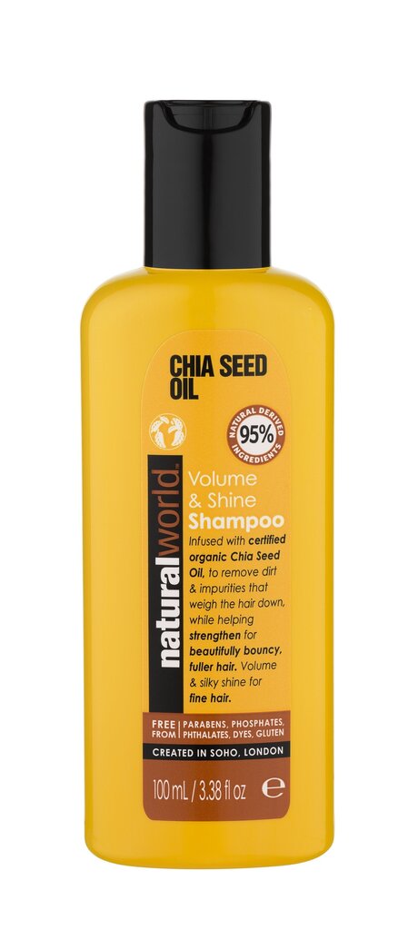 Natural World Čia sēklu eļļas tilpuma un spīduma šampūns 100ml цена и информация | Šampūni | 220.lv