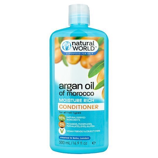 Natural World Argan Oil of Morocco mitrinošs kondicionieris 500ml цена и информация | Matu kondicionieri, balzāmi | 220.lv
