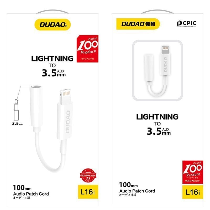 Adapteris Dudao Converter L16i Lightning, 3,5 mm, balts cena un informācija | Savienotājkabeļi | 220.lv