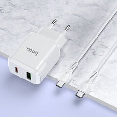 Сетевая зарядка HOCO N5 USB Quick Charge 3.0 + PD 20W (3.1A) + Type-C, белая цена и информация | Зарядные устройства для телефонов | 220.lv