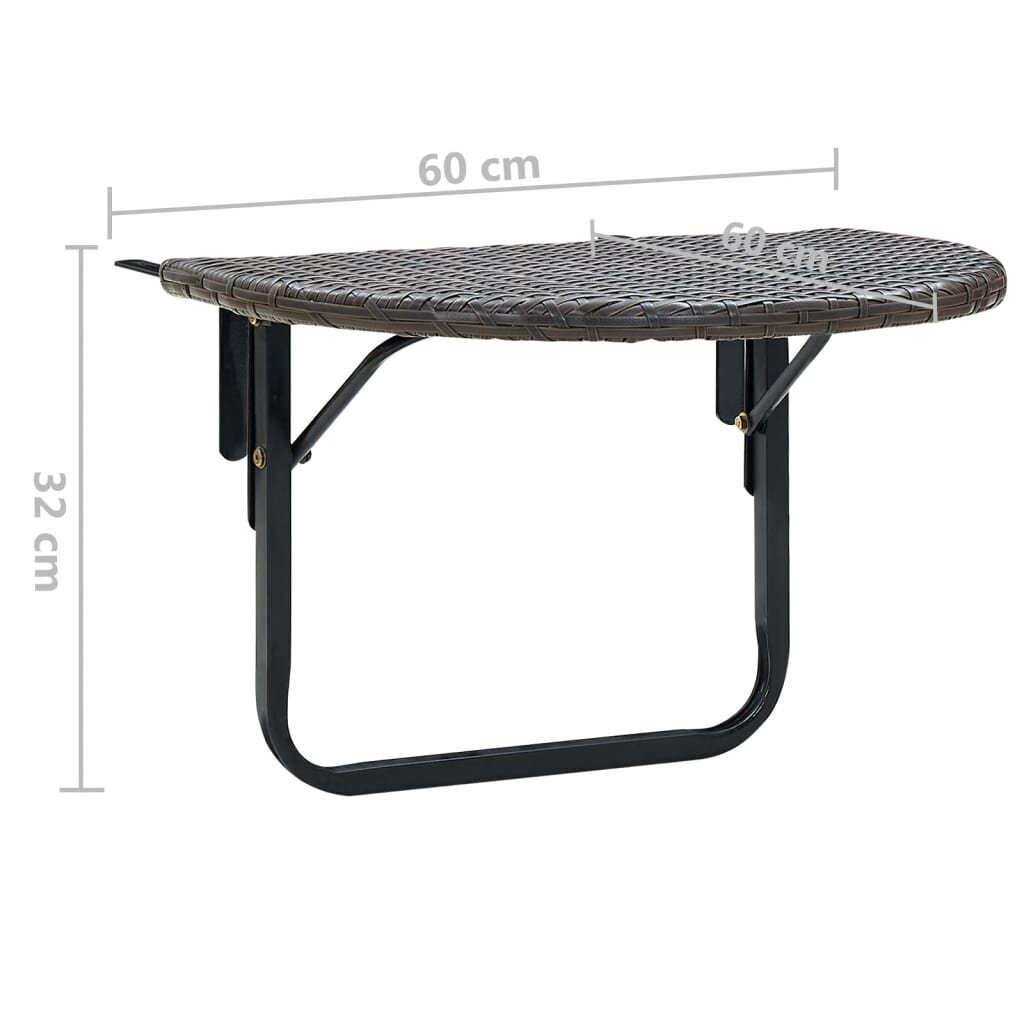 vidaXL balkona galds, brūns, 60x60x50 cm, PE rotangpalma cena un informācija | Dārza galdi | 220.lv