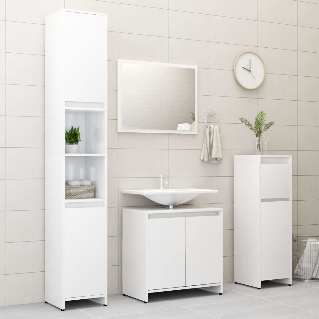 vidaXL vannasistabas skapītis, balts, 30x30x95 cm, skaidu plāksne cena un informācija | Vannas istabas skapīši | 220.lv