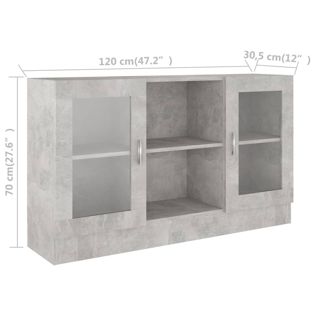 vidaXL vitrīna, betona pelēka, 120x30,5x70 cm, skaidu plāksne цена и информация | Vitrīnas, bufetes | 220.lv
