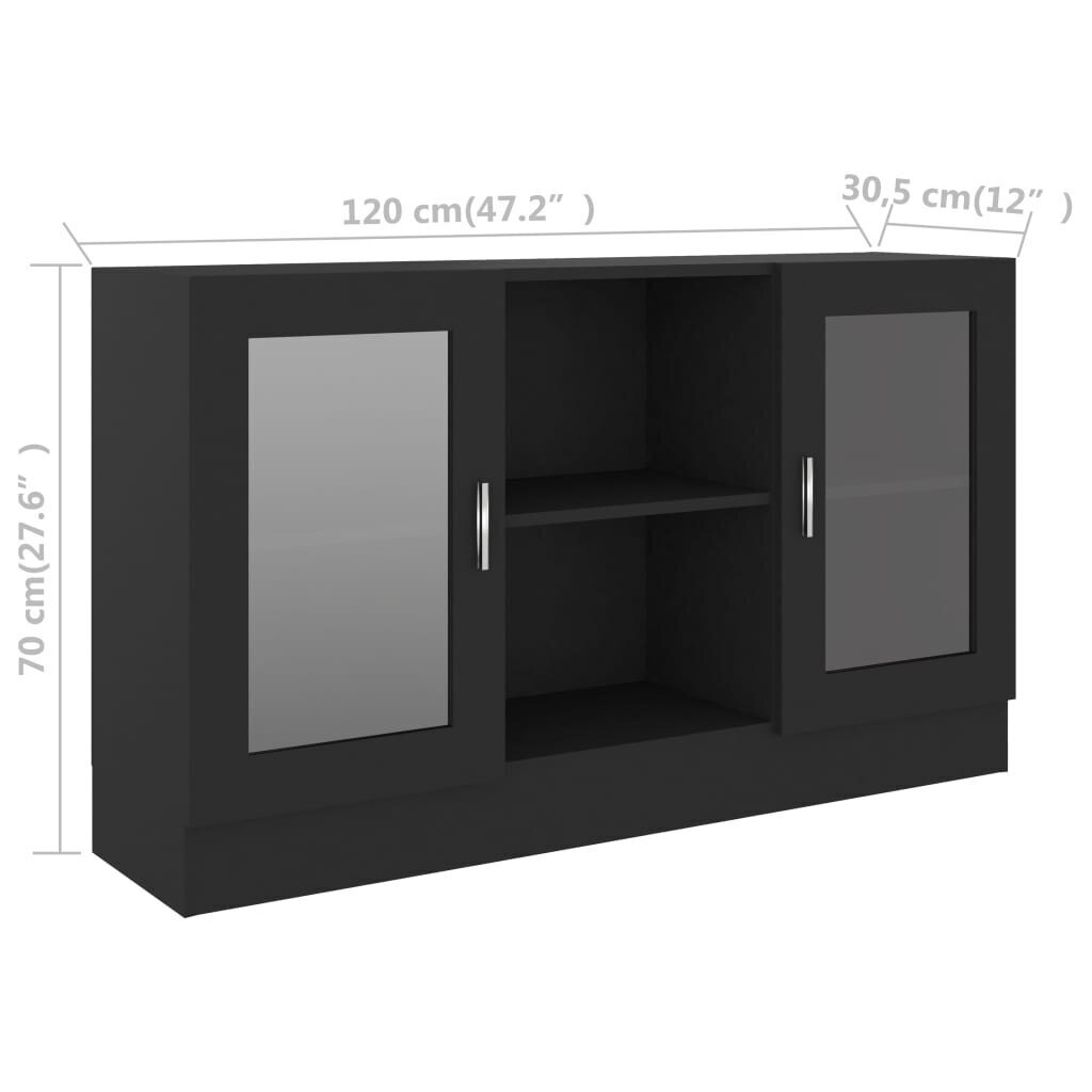 vidaXL vitrīna, melna, 120x30,5x70 cm, skaidu plāksne cena un informācija | Vitrīnas, bufetes | 220.lv