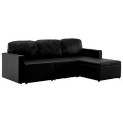 vidaXL dīvāngulta, trīsvietīga, pārveidojama, melna mākslīgā āda cena un informācija | Dīvāni | 220.lv