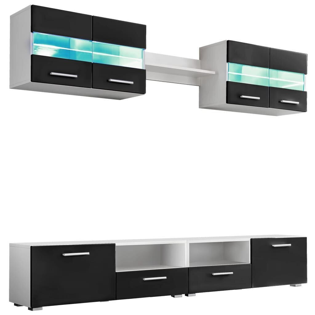 vidaXL TV sienas sekcija ar LED gaismām, 5 daļas, spīdīgi melna cena un informācija | TV galdiņi | 220.lv