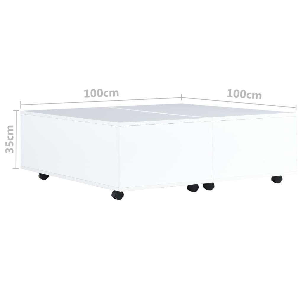 vidaXL kafijas galdiņš, 100x100x35 cm, spīdīgi balts цена и информация | Žurnālgaldiņi | 220.lv
