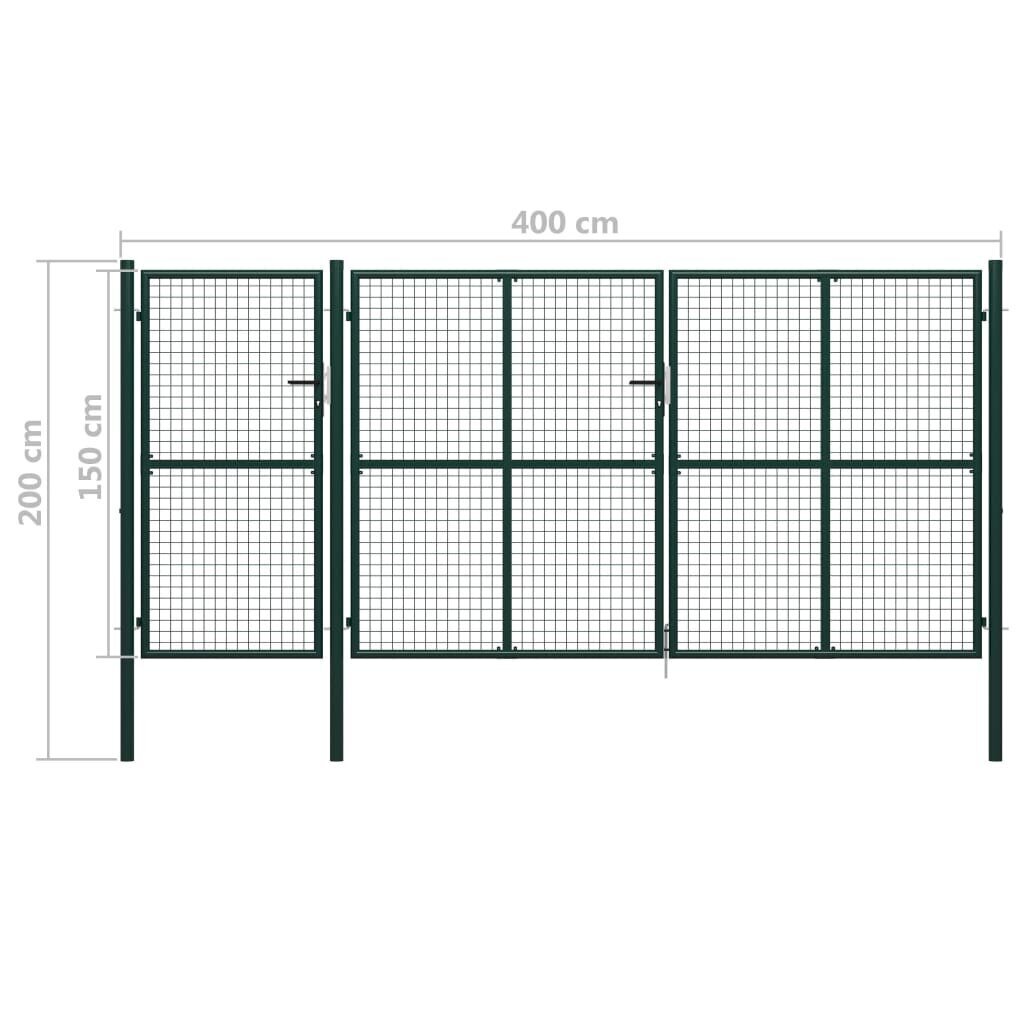 vidaXL dārza vārti, zaļi, 400x150 cm, tērauds цена и информация | Žogi un piederumi | 220.lv