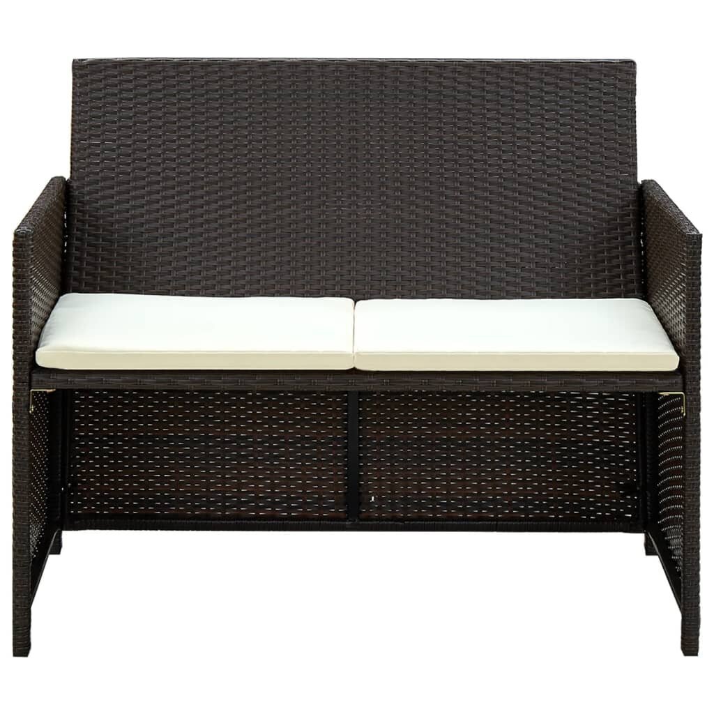 vidaXL divvietīgs dārza dīvāns ar matračiem, brūna PE rotangpalma cena un informācija | Dārza krēsli | 220.lv