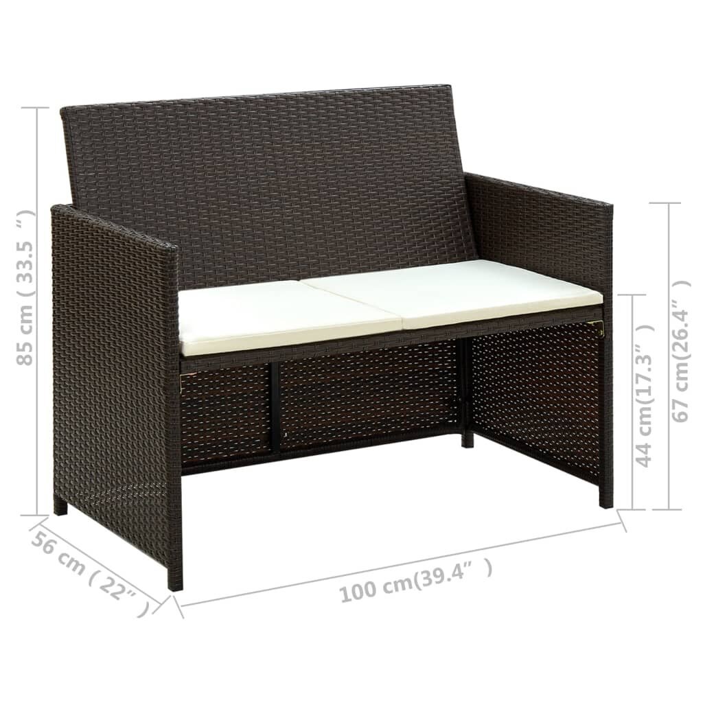 vidaXL divvietīgs dārza dīvāns ar matračiem, brūna PE rotangpalma cena un informācija | Dārza krēsli | 220.lv