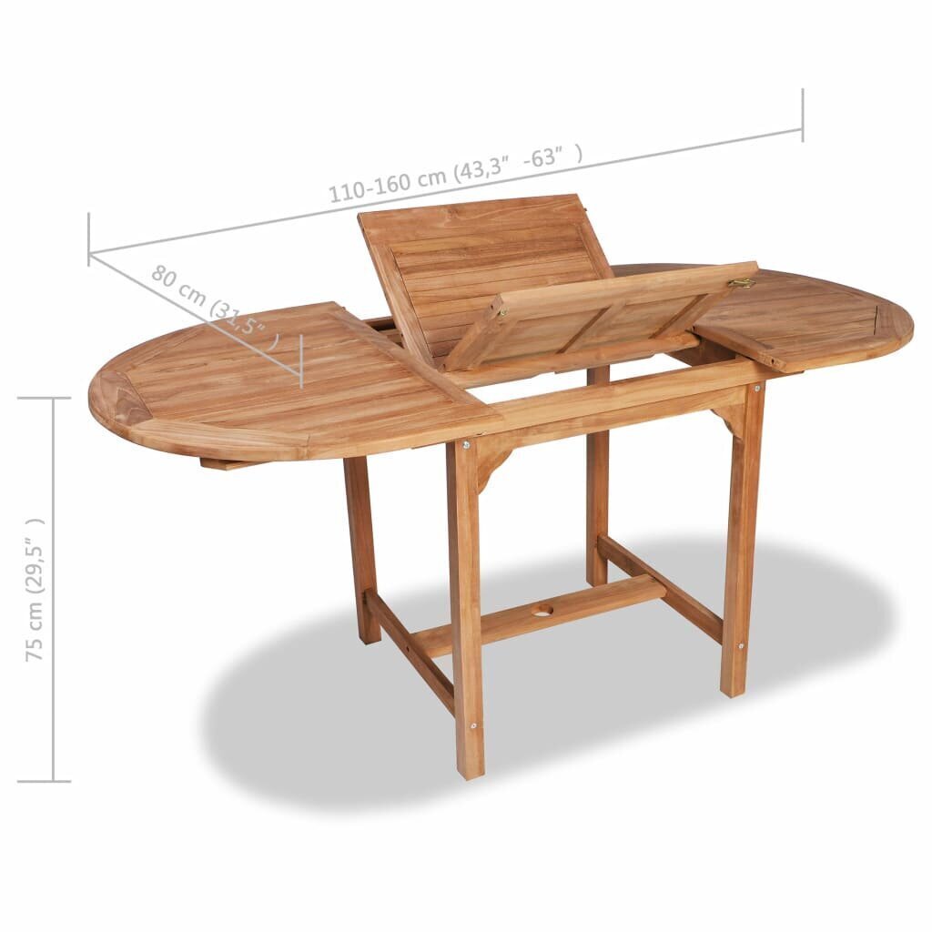 vidaXL izvelkams dārza galds, (110-160)x80x75 cm, masīvs tīkkoks цена и информация | Dārza galdi | 220.lv