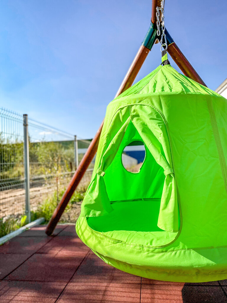 Šūpoles ar telti un piepūšamu spilvenu 4IQ Stārķa ligzda, zaļš, 110 cm cena un informācija | Šūpoles | 220.lv