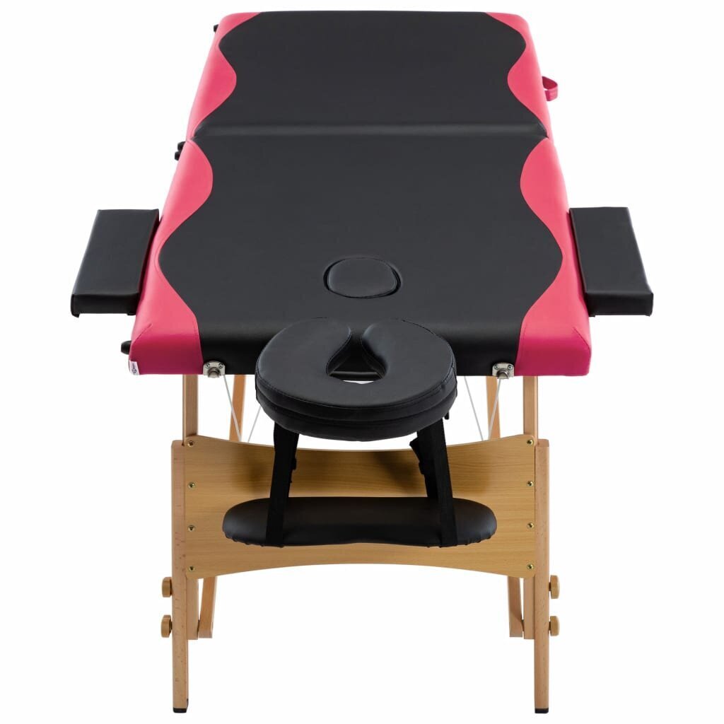 vidaXL saliekams masāžas galds, 2 daļas, koks, melns ar rozā цена и информация | Masāžas piederumi | 220.lv