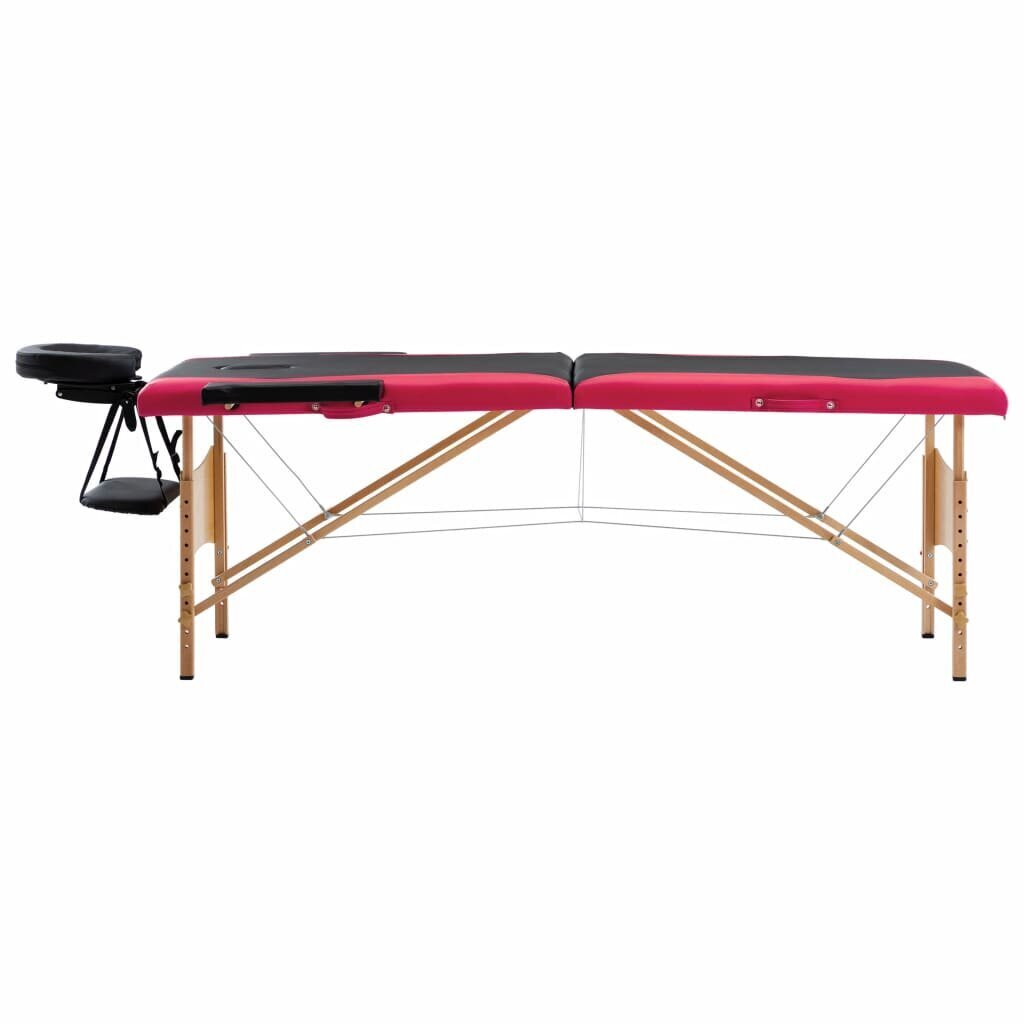 vidaXL saliekams masāžas galds, 2 daļas, koks, melns ar rozā cena un informācija | Masāžas piederumi | 220.lv