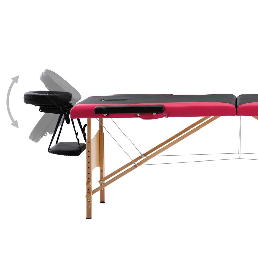 vidaXL saliekams masāžas galds, 2 daļas, koks, melns ar rozā цена и информация | Masāžas piederumi | 220.lv