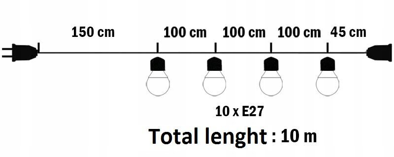 Dārza virtene 10m + 10xE27 LED spuldzes (7W) cena un informācija | LED lentes | 220.lv